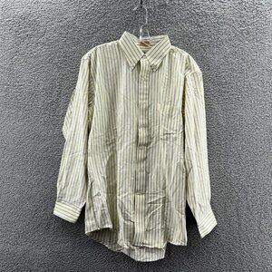 Vintage LL Bean Button Down Shirt Mens 16.5 34 Long Sleeve Yellow Blue Striped